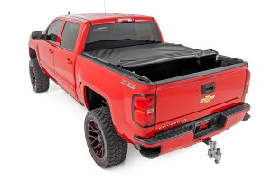 Chevrolet Silverado 1500 Soft Roll Up Bed Cover - Rough Country - Top-mount with black powder-coated aluminum frame - Matte Black - '14-'18